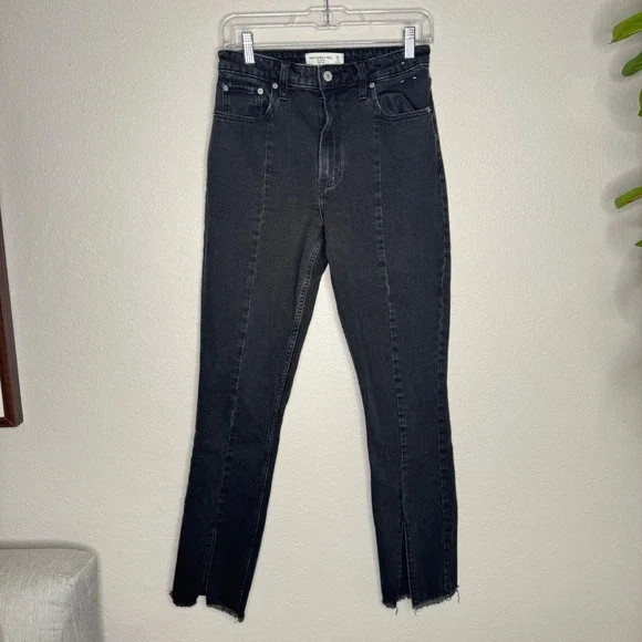 Abercrombie & Fitch Skinny High Rise Curve Love Black Denim Jeans Slit size 27 4 - Picture 3 of 6